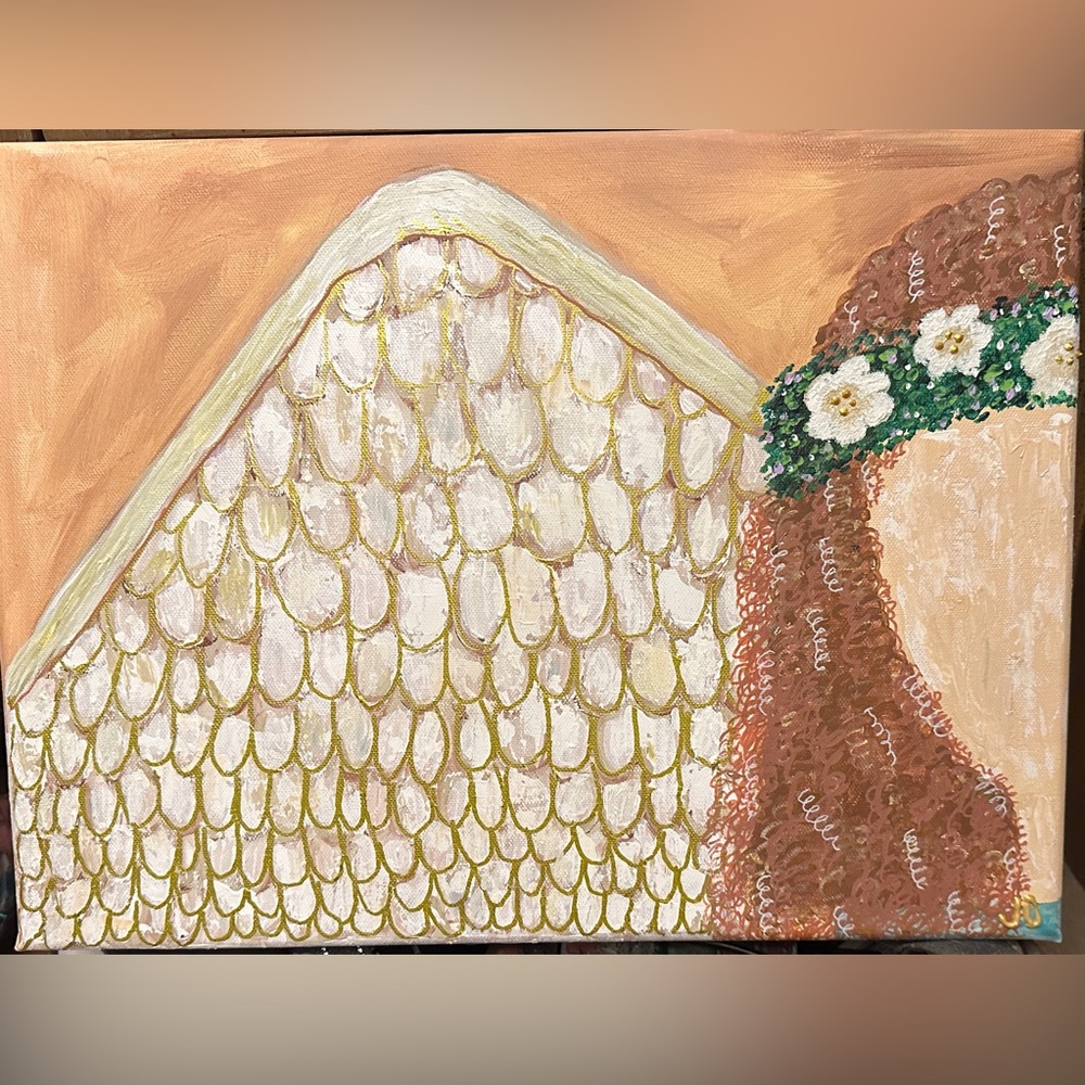 Hand-Painted Angel  Canvas Wall Art in Cream and Gold
